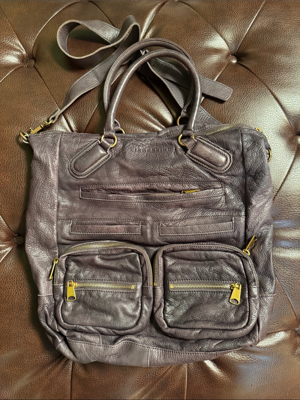 Liebeskind Dark Plum Leather Crossbody Bag with Gold Hardware